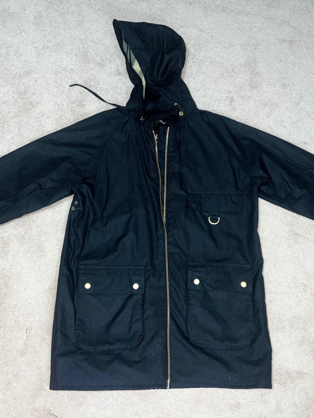 Barbour Black Hooded Wax Jacket Women’s US 8 UK 12 Tartan Lined - like new - Picture 4 of 6